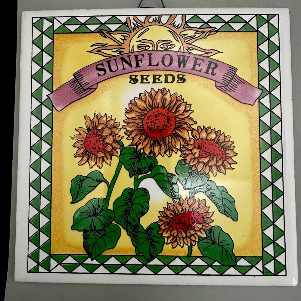 VTG Sunflower Seeds Ceramic Wall Tile Hanging 7” Cottagecore Farmhouse Decor